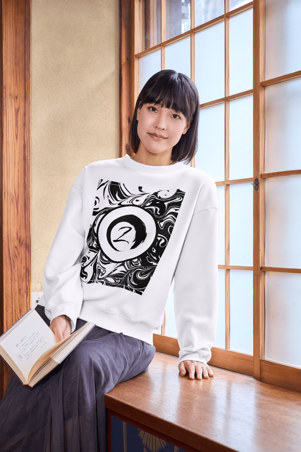 Zen Minimalist Sweatshirt – Black & White Abstract Design