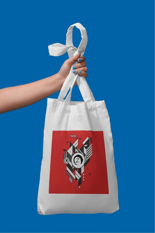Bold Abstract Tote Bag – Striking Red & Geometric Art Print
